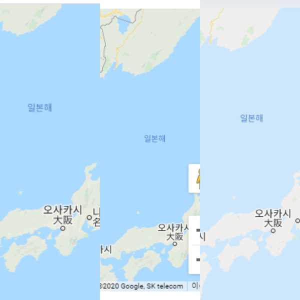 (왼쪽부터)메리어트, 하얏트, 힐튼(영문사이트 기준) 홈페이지 지도 캡처. 동해가 일본해로 표기돼있다. ⓒ각 사 홈페이지. (출처 : 뉴데일리경제)