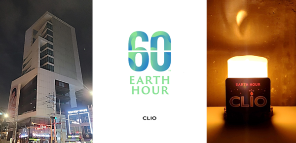 (왼쪽) ㈜클리오 본사(서울시 성수동) 전경 / (가운데) CLIO SNS 캠페인 / (오른쪽) ‘Earth Hour LED 초