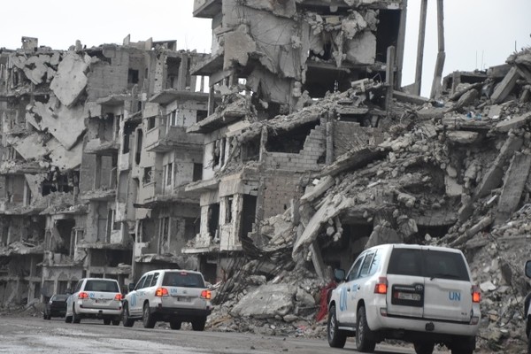 전쟁으로 파괴된 시리아 중부 도시 홈스의 구시가지 (출처=유네세프한국위원회)
