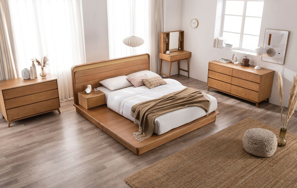 원목과 라탄소재가 매치된 디자인의 시에스타 침대 제품 이미지 사진=에몬스가구 제공